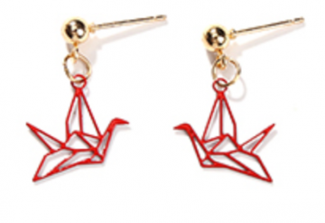 Earring red bird crane 2x18cm weight 2g
